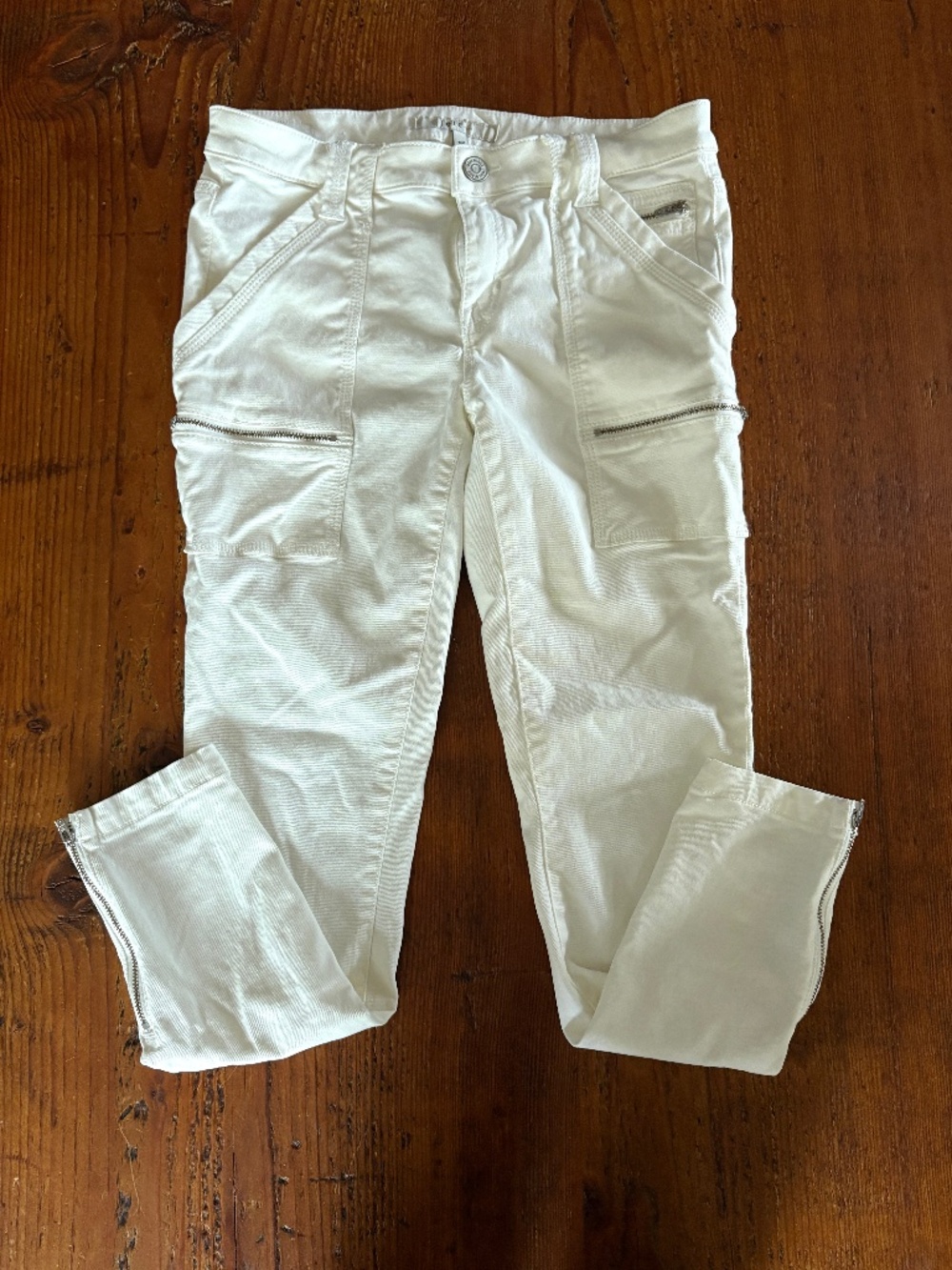 Joie Park Skinny White Jeans Ankle Zippers Size 28 Cargo Pockets